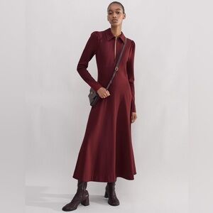 ME+EM Travel Tailoring Collar MIDI Maxi Dress Size 12 Maroon Long Sleeve Zip Up